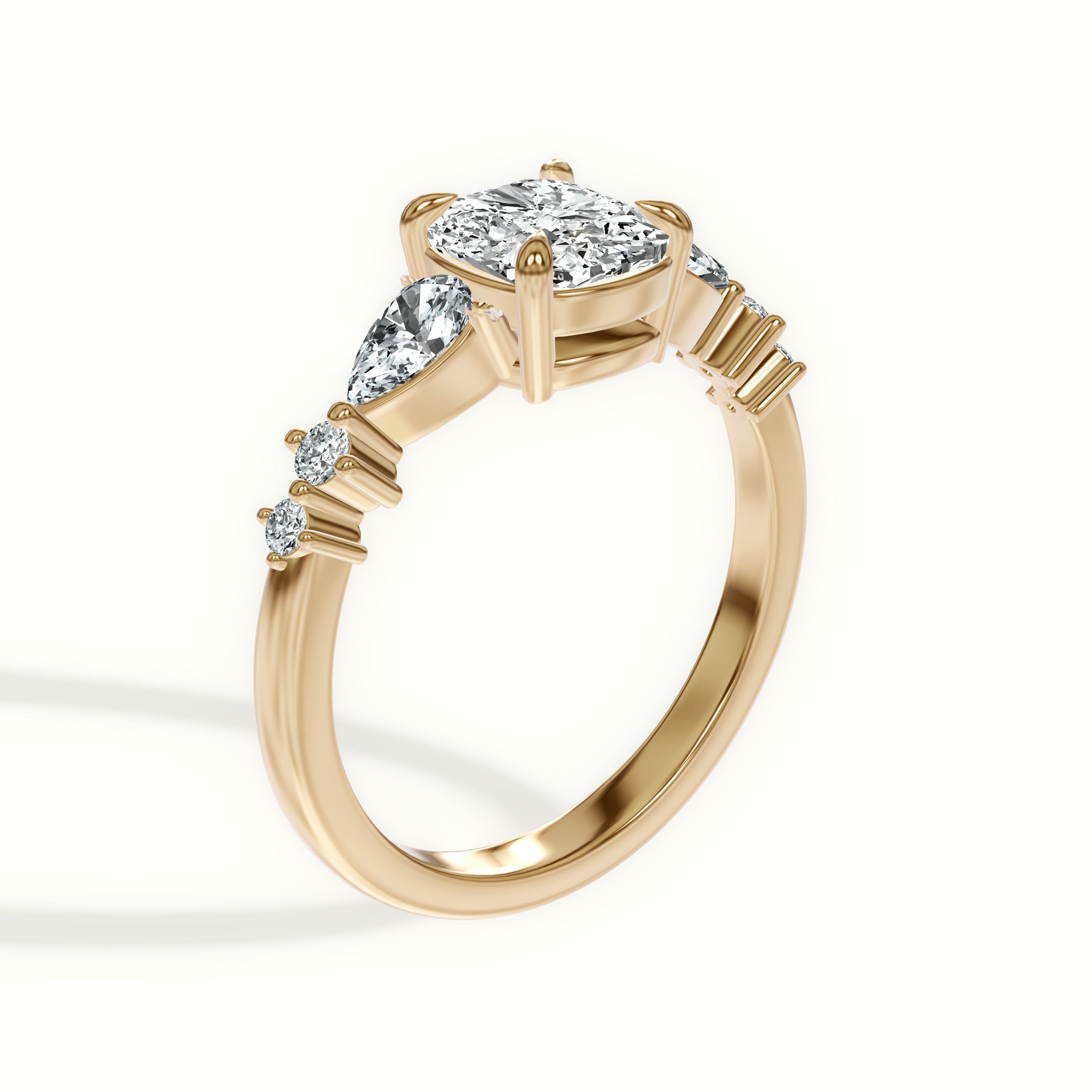 Cascading Pear and Round Diamond Engagement Ring