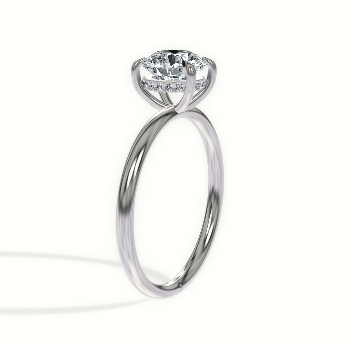 Classic Solitaire 4-Prong Engagement Ring with Hidden Halo