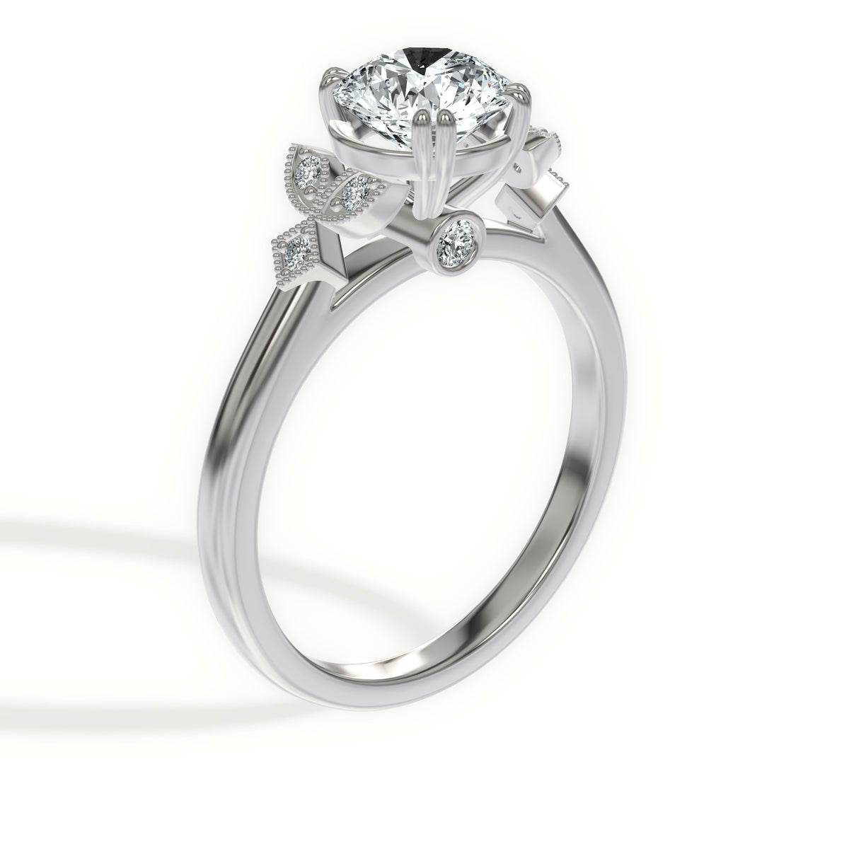 Nature Inspired Cathedral Leaf Cluster Engagement Ring