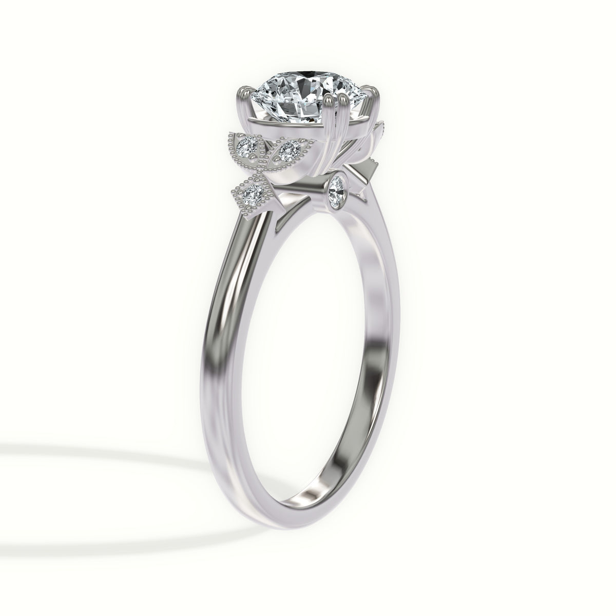 Nature Inspired Cathedral Leaf Cluster Engagement Ring
