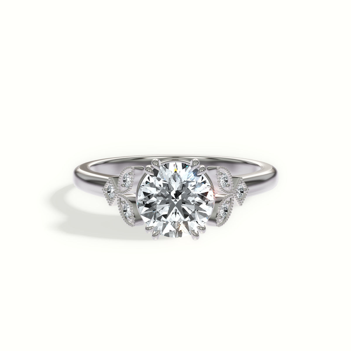 Nature Inspired Cathedral Leaf Cluster Engagement Ring