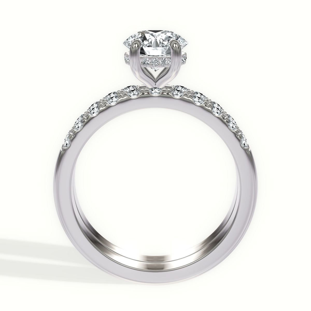 French Pavé Diamond Bridal Set with Hidden Halo