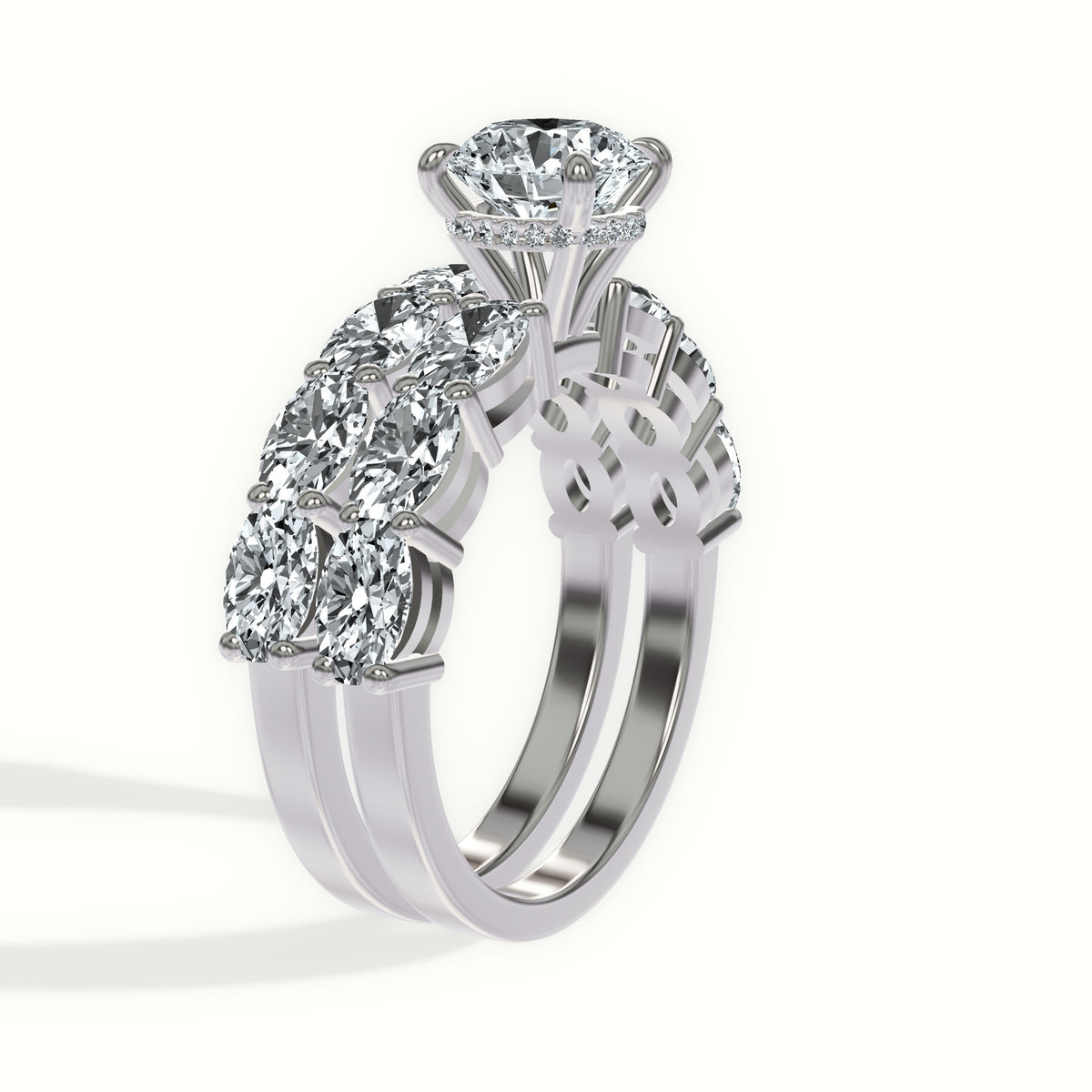 Oval Diamond Eternity Band Bridal Set with Hidden Halo