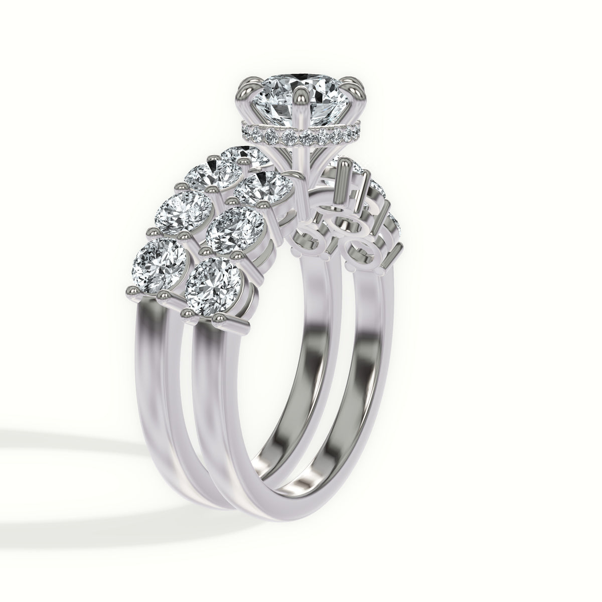 Round Diamond Eternity Band Bridal Set with Hidden Halo