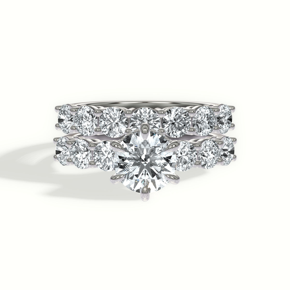 Round Diamond Eternity Band Bridal Set with Hidden Halo