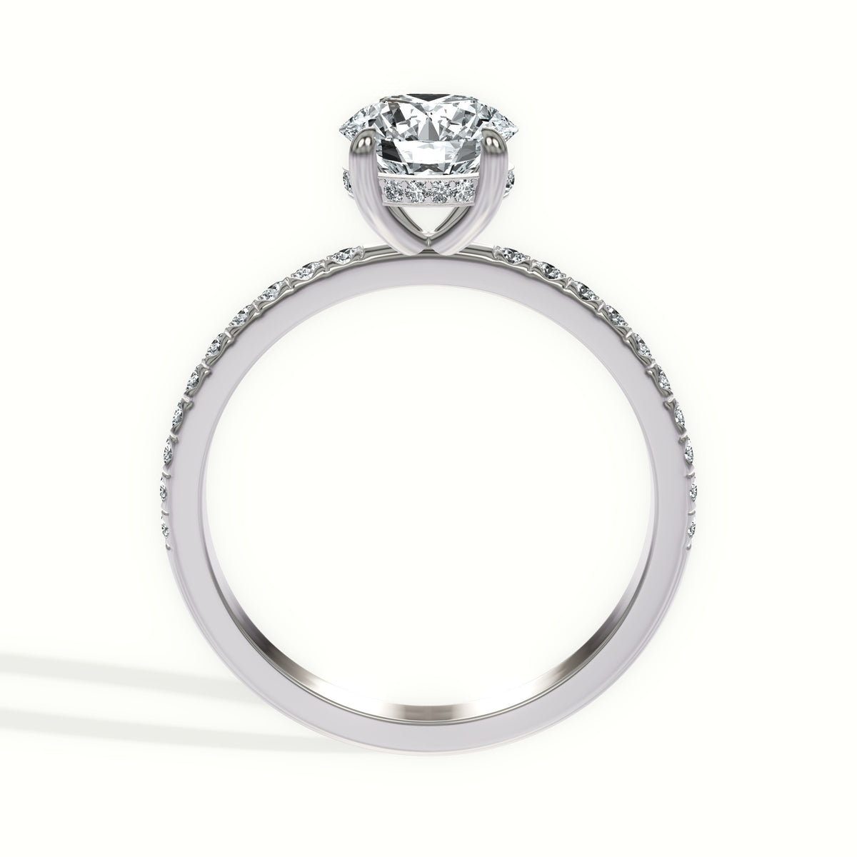 Classic Solitaire Pavé Diamonds Engagement Ring with Hidden Halo