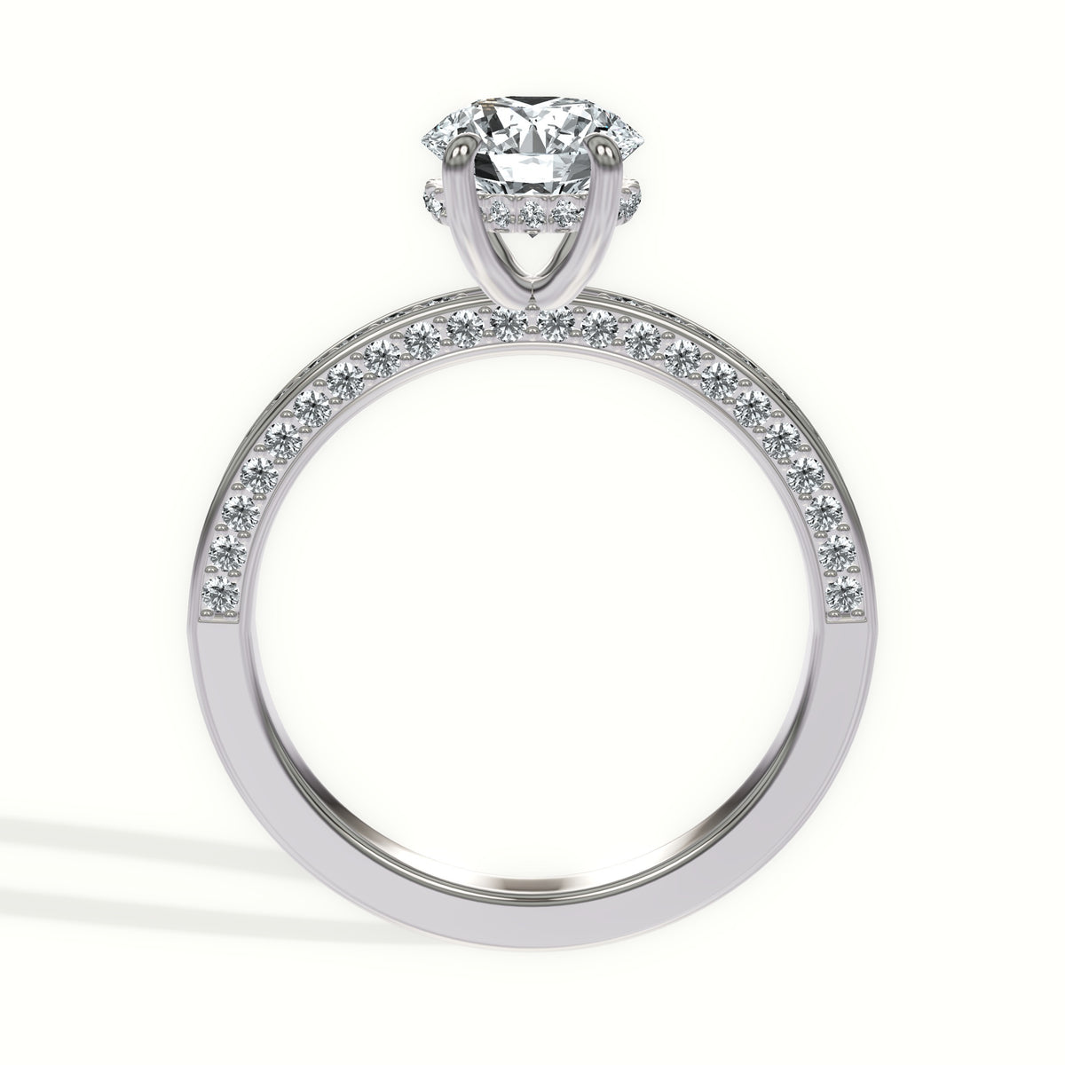 Classic Three-Sided Pavé Engagement Ring with Hidden Halo