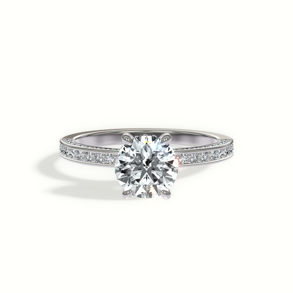Classic Three-Sided Pavé Engagement Ring with Hidden Halo