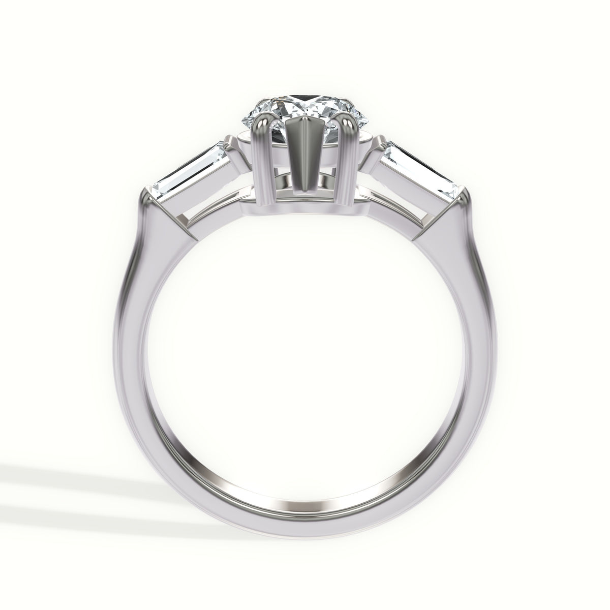 Tapered Baguette Three Stone Engagement Ring with Sculpted Gallery