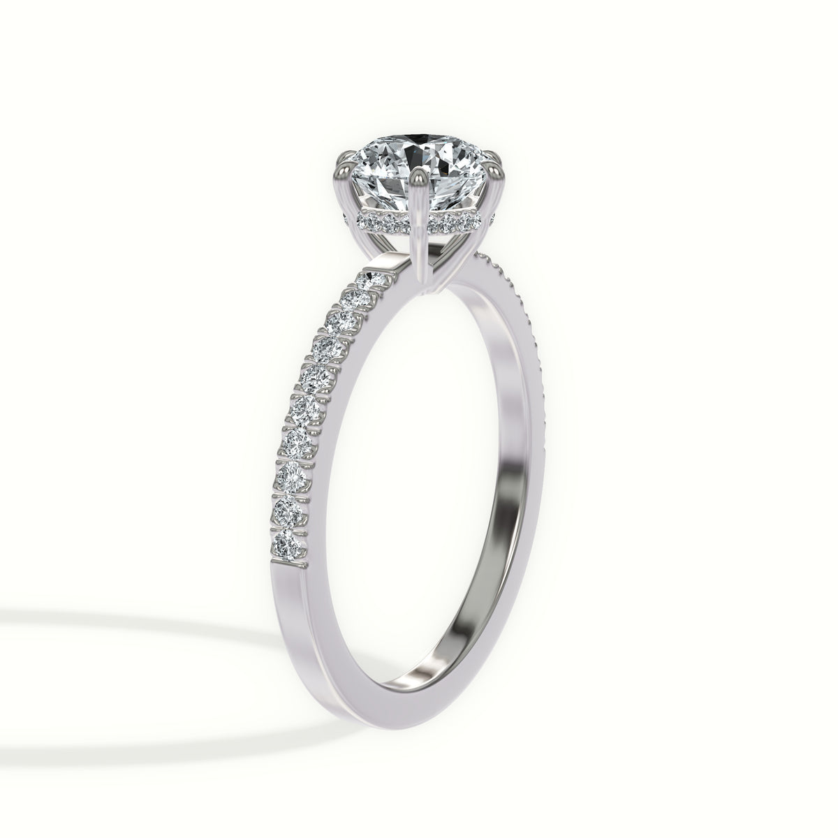 Classic Six Prong Pavé Diamond Hidden Halo Engagement Ring