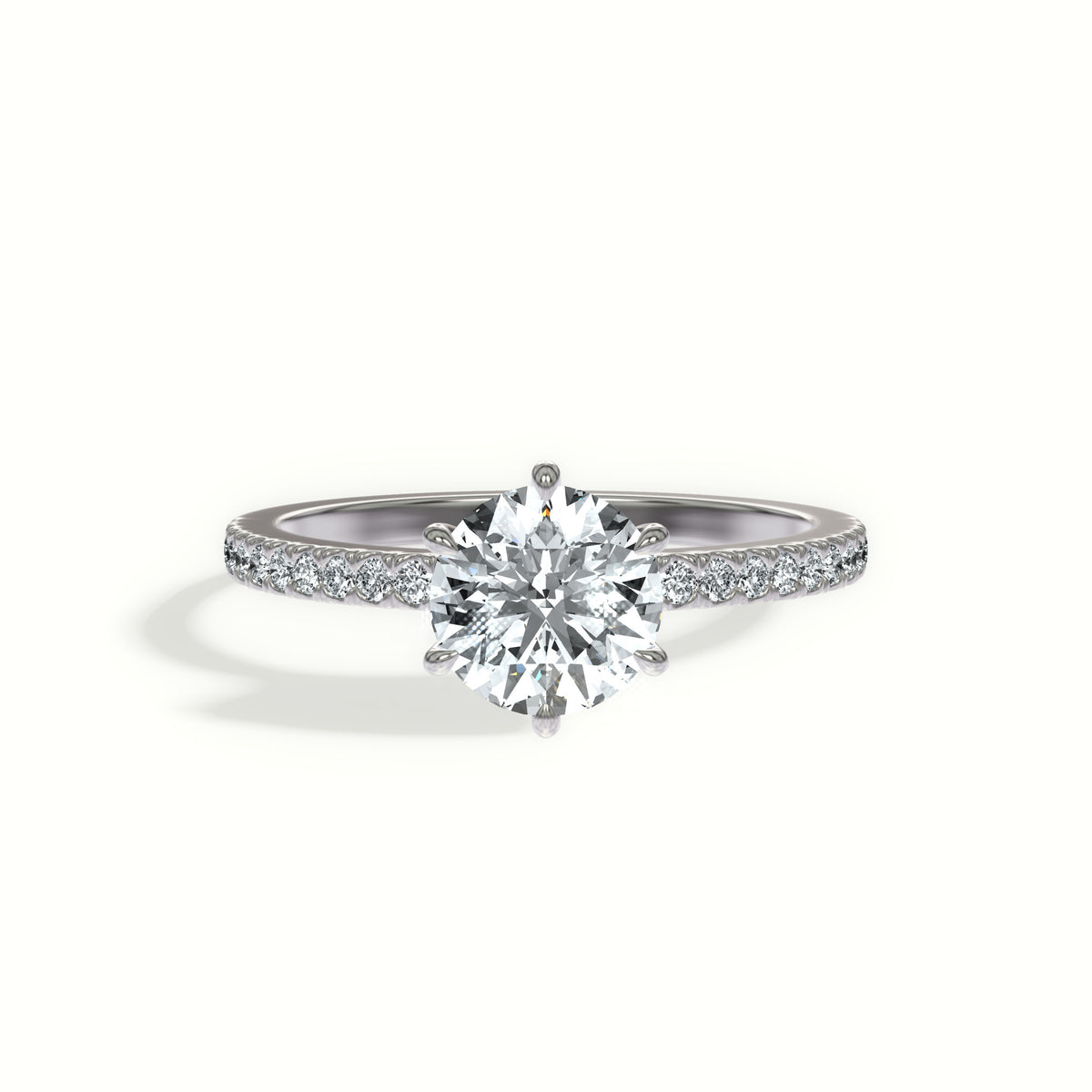 Classic Six Prong Pavé Diamond Hidden Halo Engagement Ring