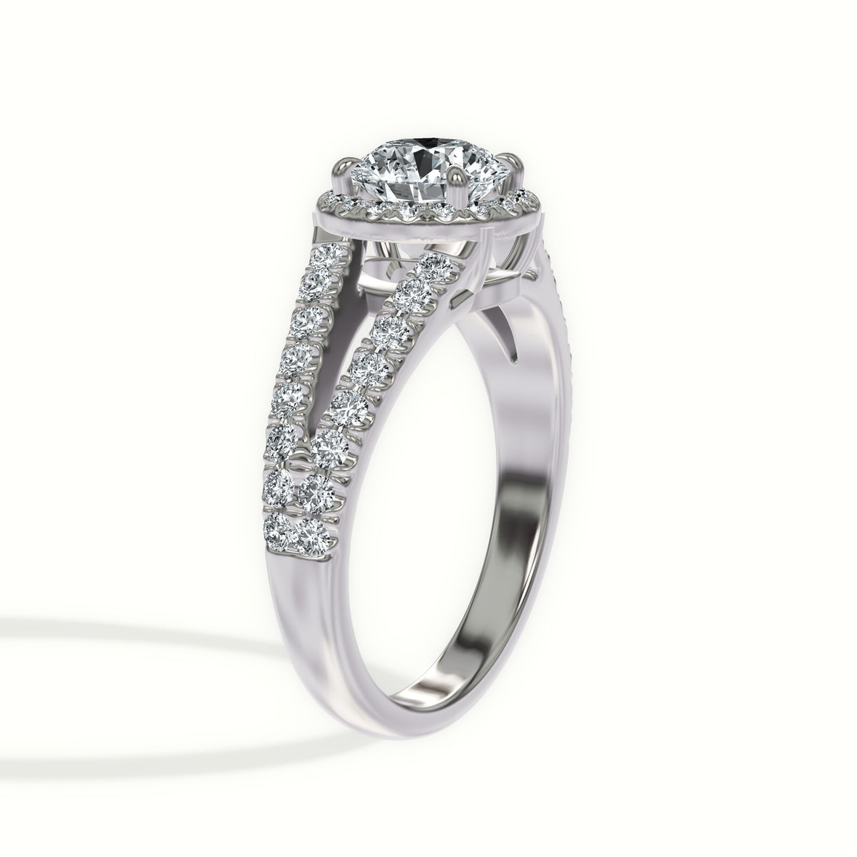 Split Shank Halo Engagement Ring with Cathedral Shoulders