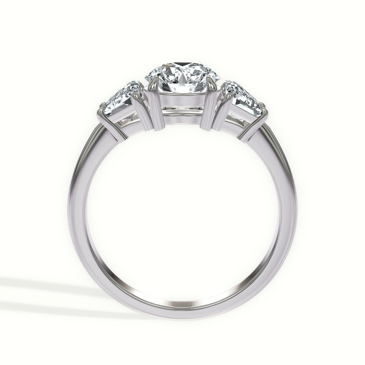 Step Cut Trapezoid Three Stone Engagement Ring