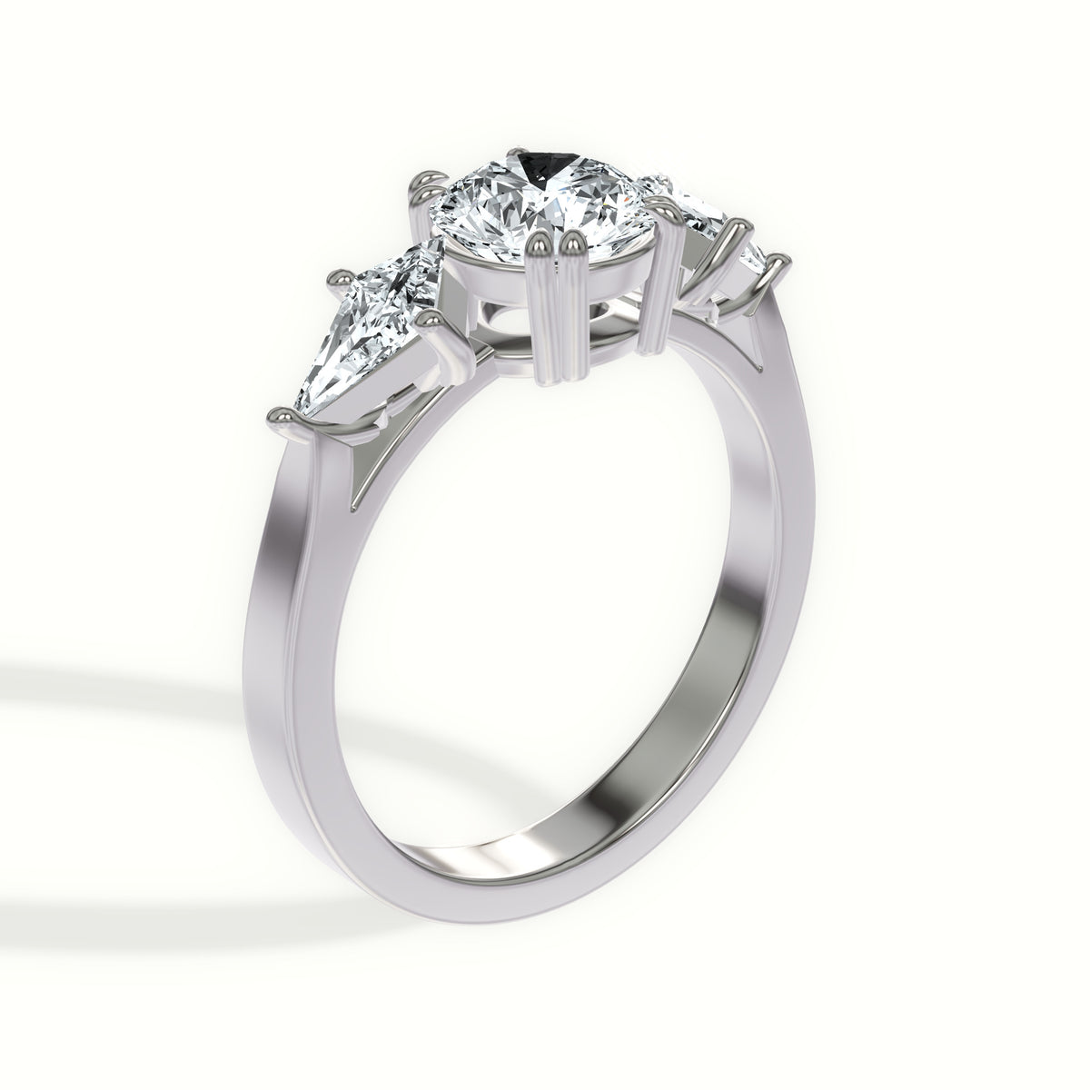 Modern Kite Accent Three Stone Engagement Ring