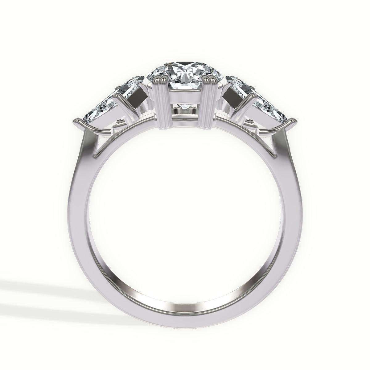 Modern Kite Accent Three Stone Engagement Ring