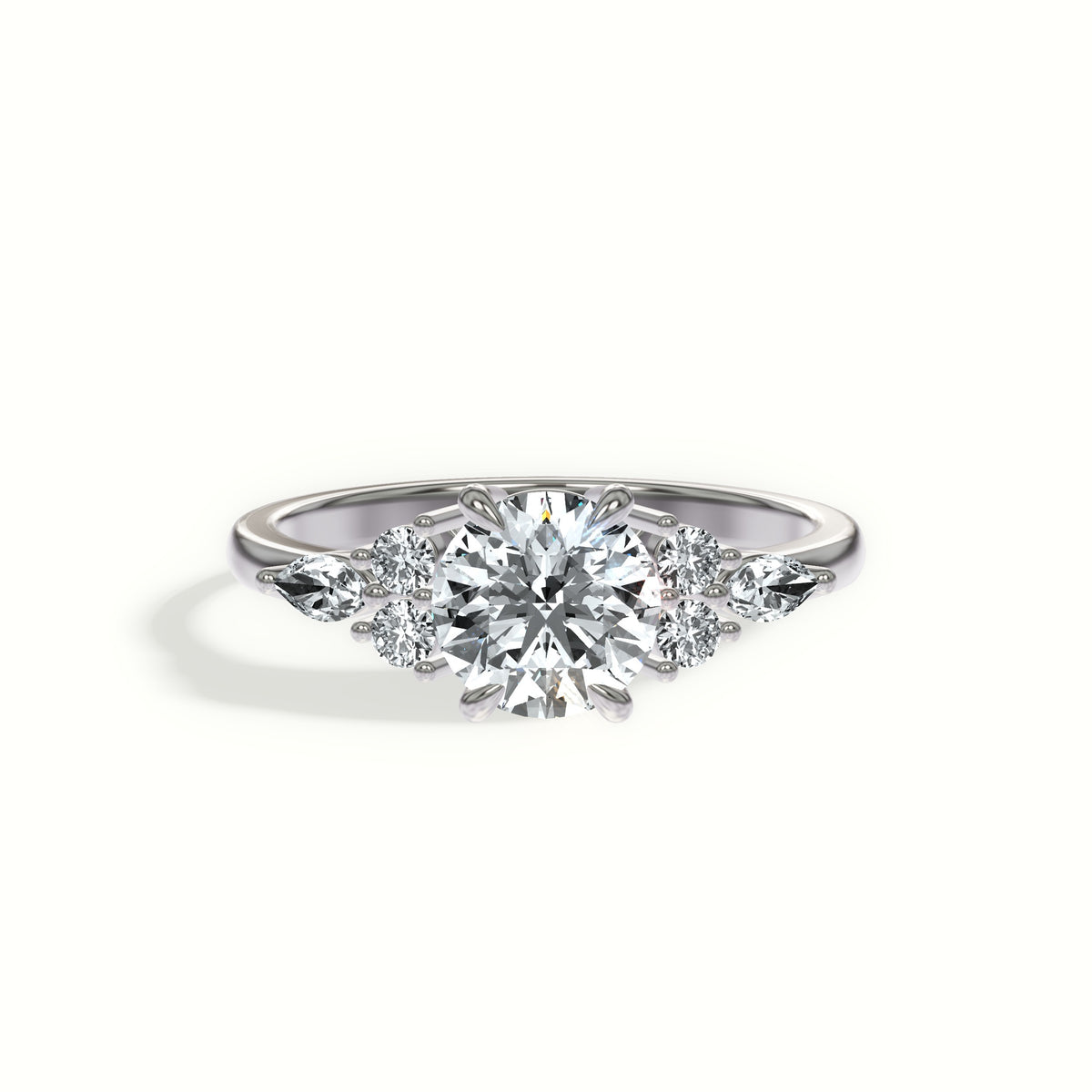 Romantic Pear and Round Accent Cluster Engagement Ring