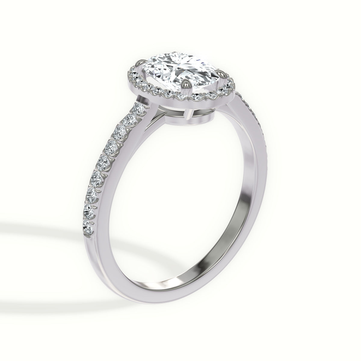 Cathedral French Pavé Diamond Halo Engagement Ring