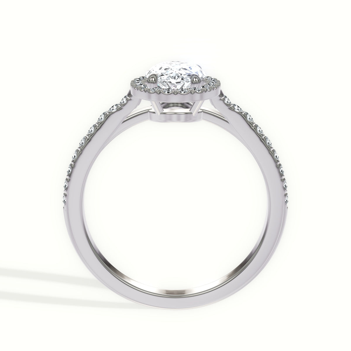 Cathedral French Pavé Diamond Halo Engagement Ring