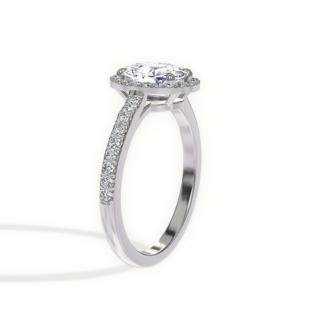 Cathedral French Pavé Diamond Halo Engagement Ring