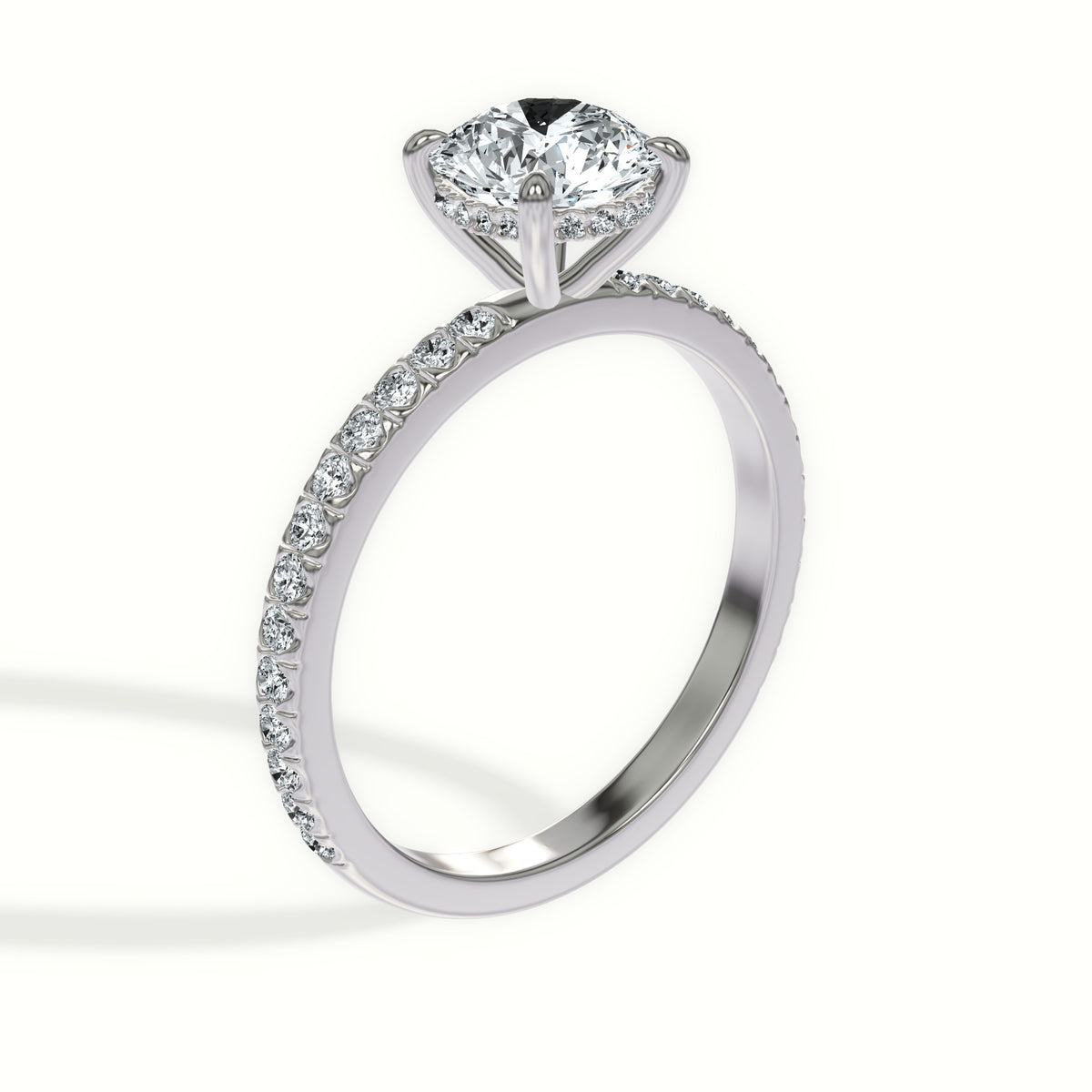 Pavé Diamond Hidden Halo Engagement Ring