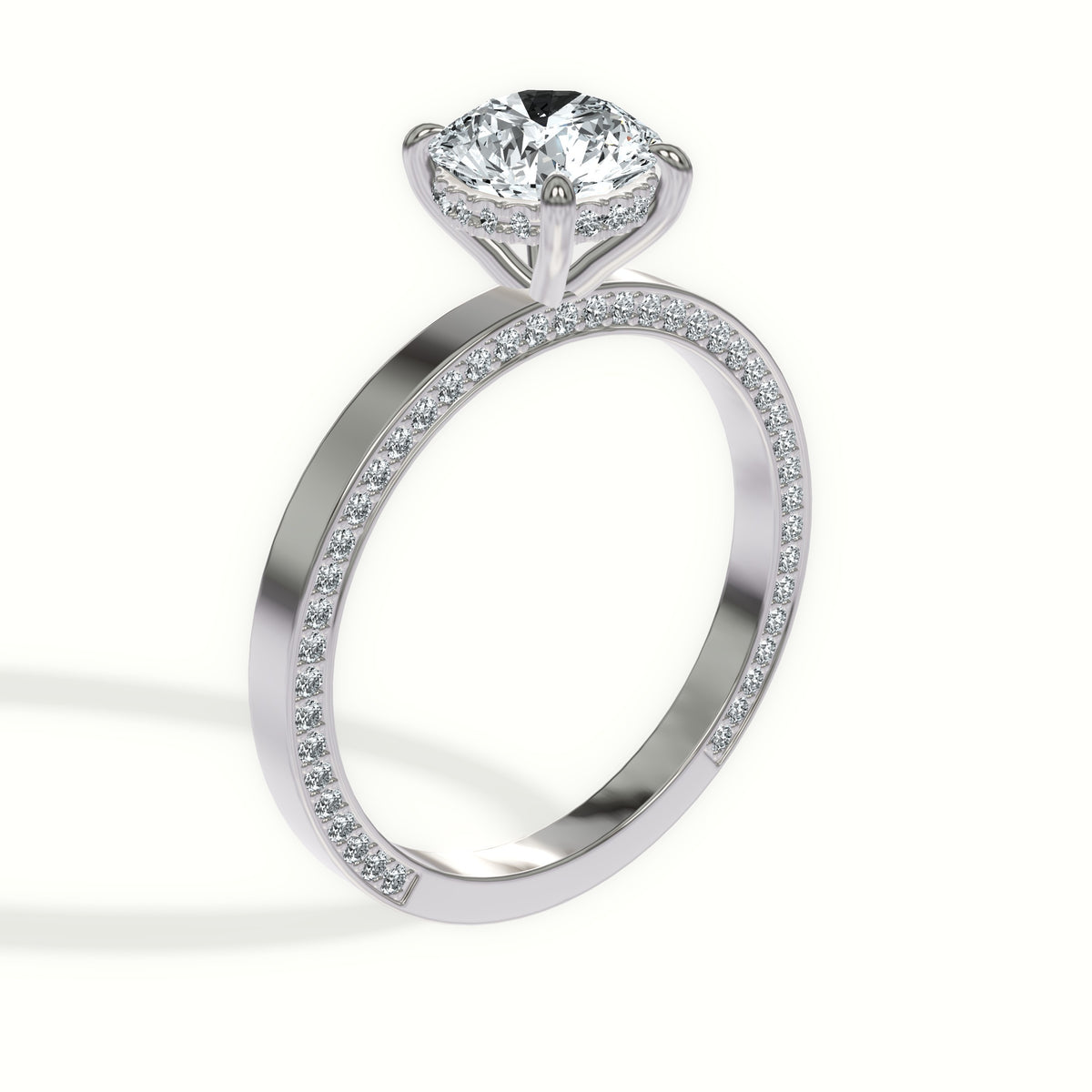 Profile Pavé Flat Band Hidden Halo Engagement Ring
