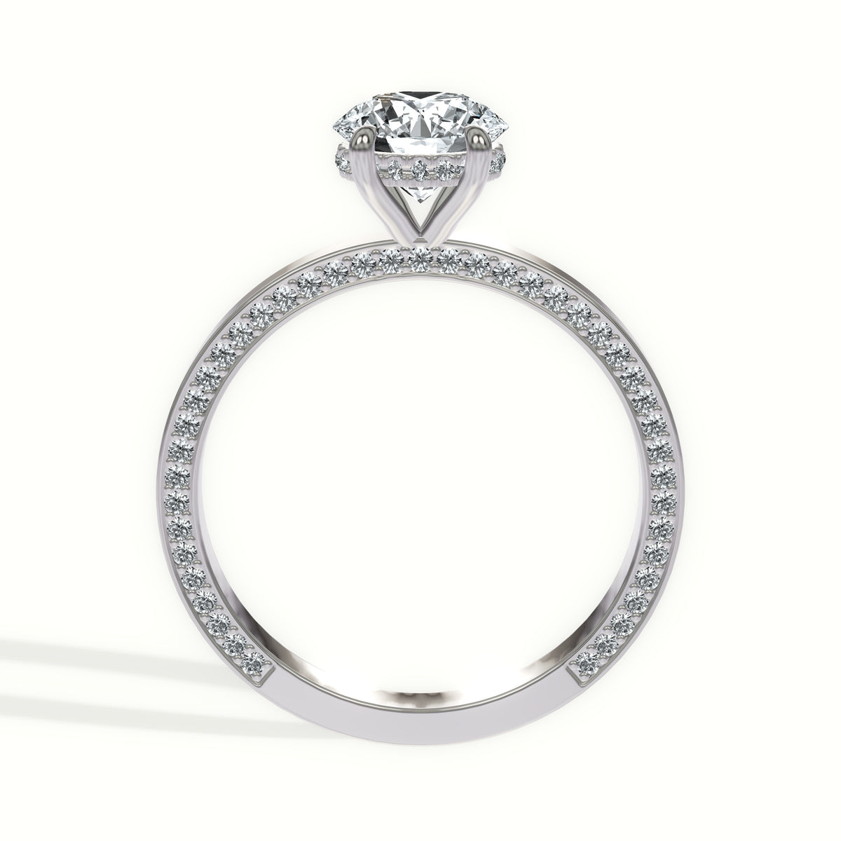 Profile Pavé Flat Band Hidden Halo Engagement Ring