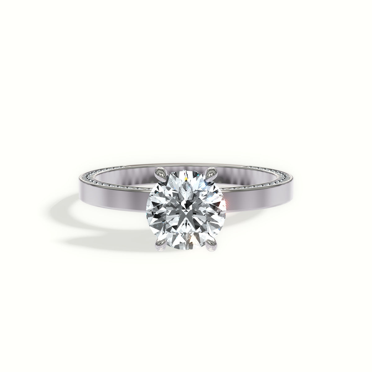 Profile Pavé Flat Band Hidden Halo Engagement Ring