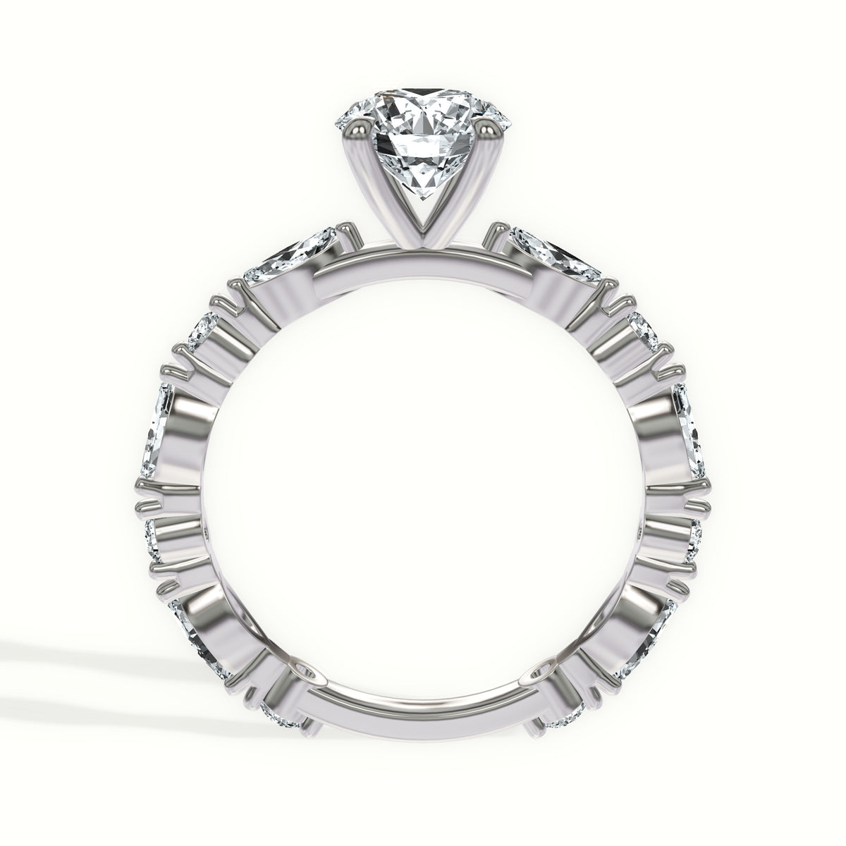 Alternating Marquise and Round Accent Engagement Ring