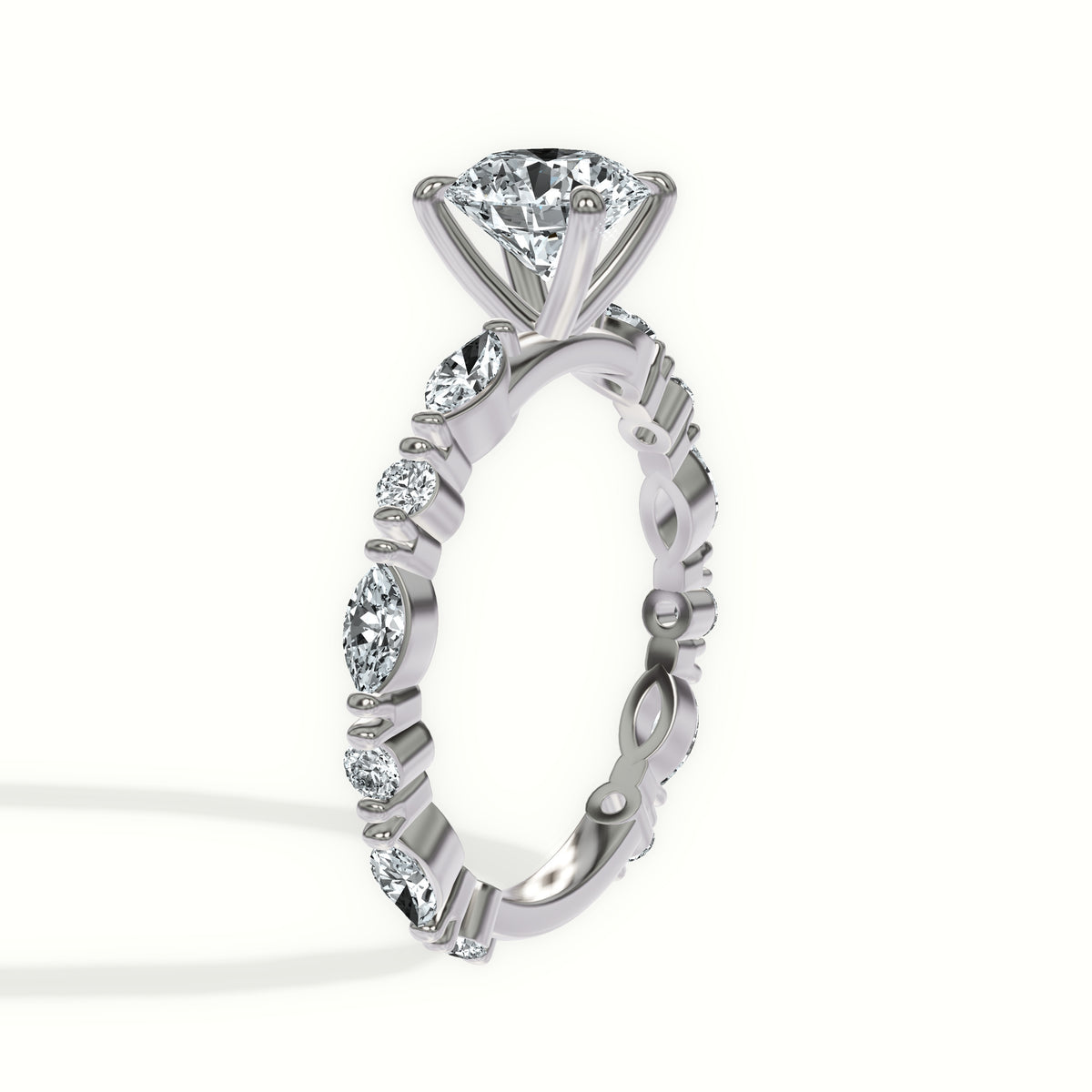 Alternating Marquise and Round Accent Engagement Ring