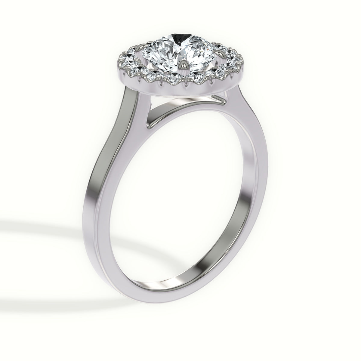 Flat Band Cathedral Halo Diamond Engagement Ring