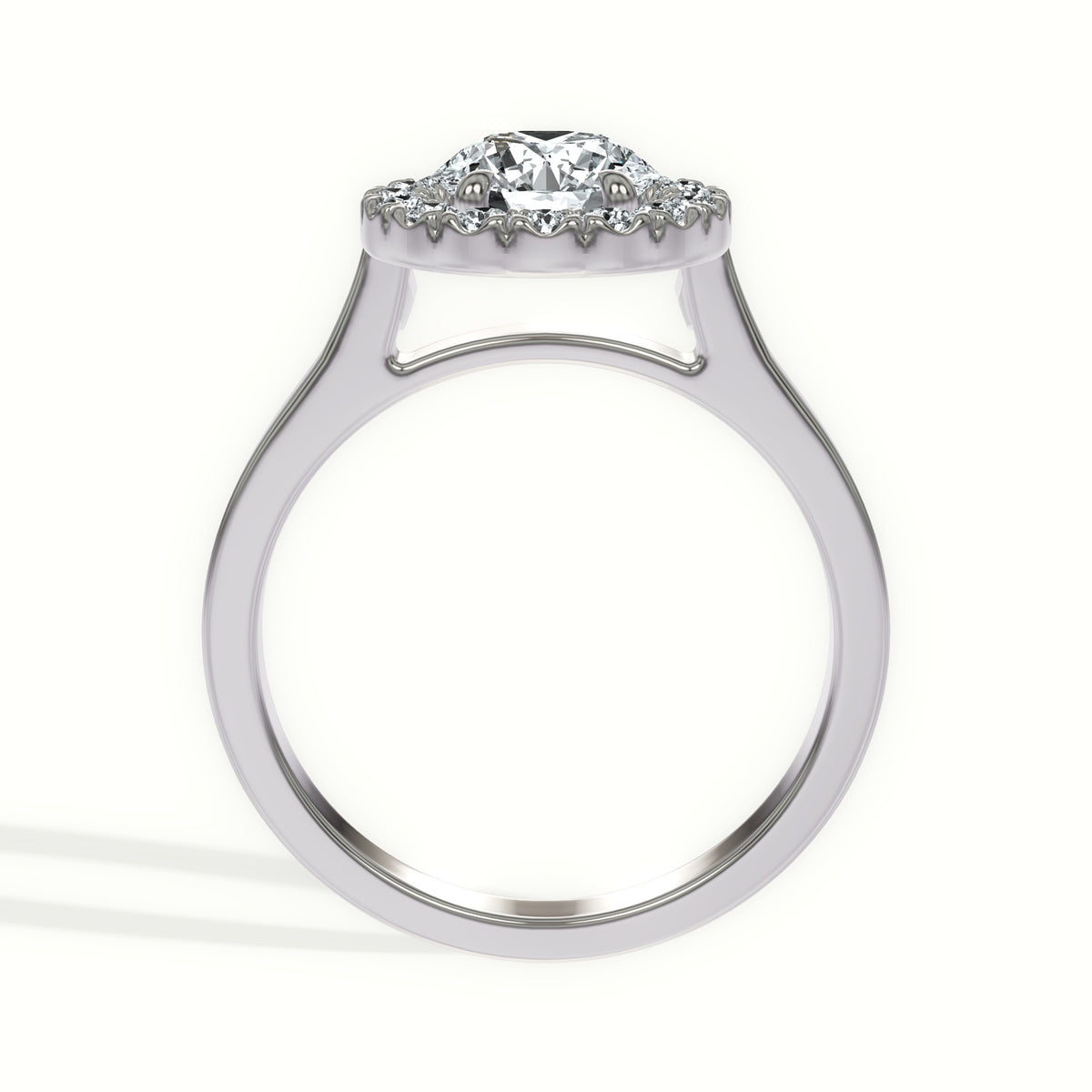 Flat Band Cathedral Halo Diamond Engagement Ring