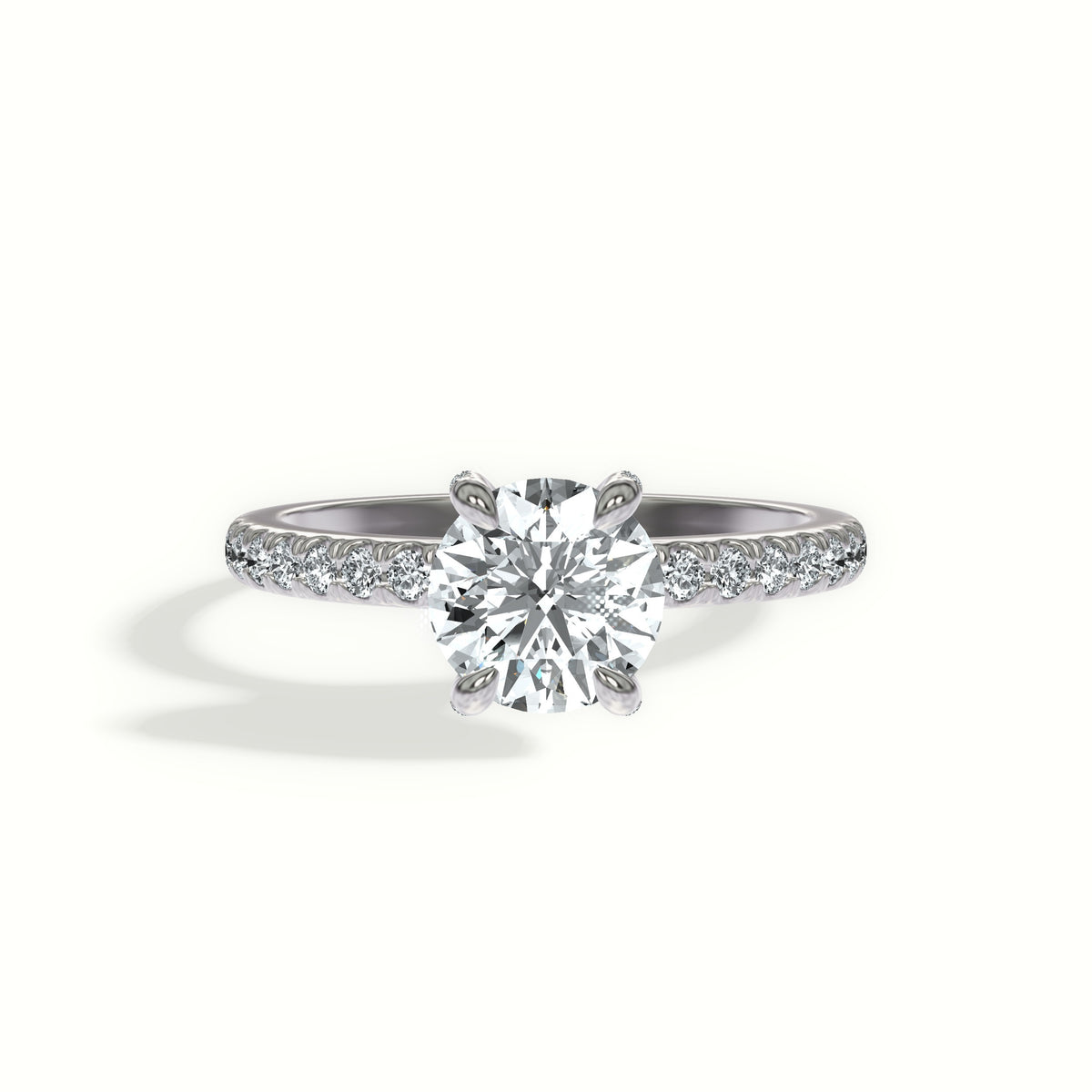 Solitaire Hidden Halo Engagement Ring with Diamond Encrusted Claw Prongs