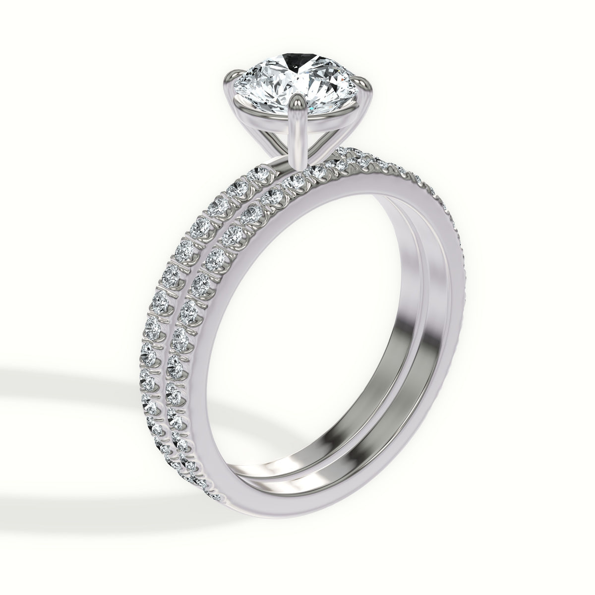 Pavé Diamond Engagement and Wedding Ring Set
