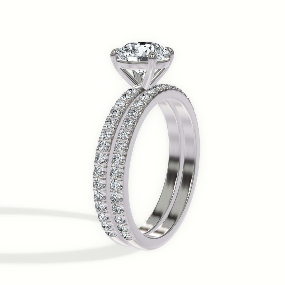 Pavé Diamond Engagement and Wedding Ring Set