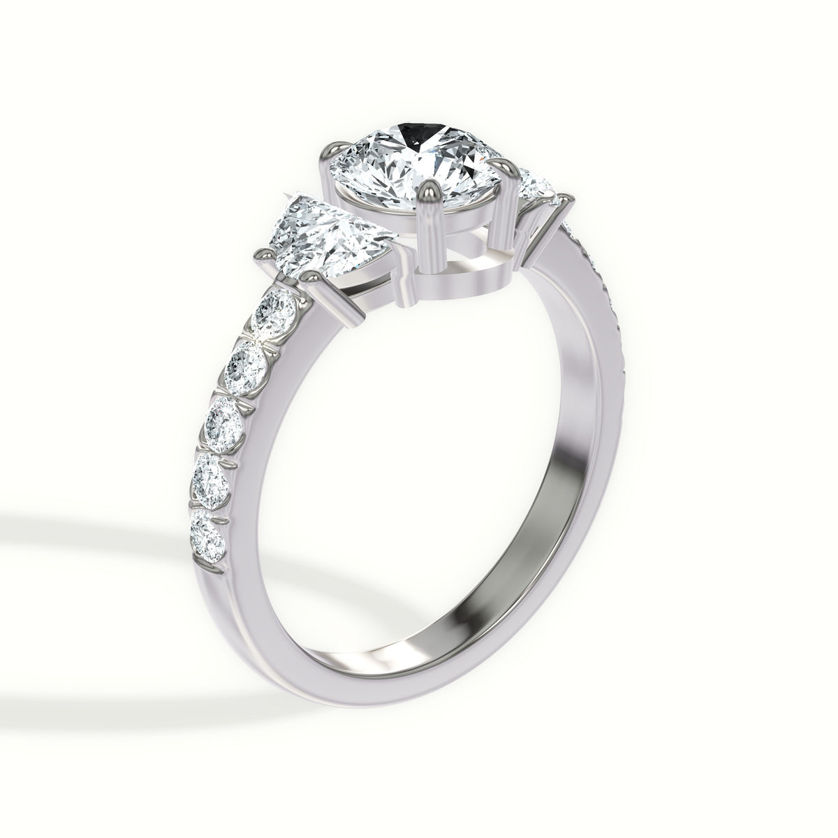 Half Moon Three Stone Pavé Engagement Ring
