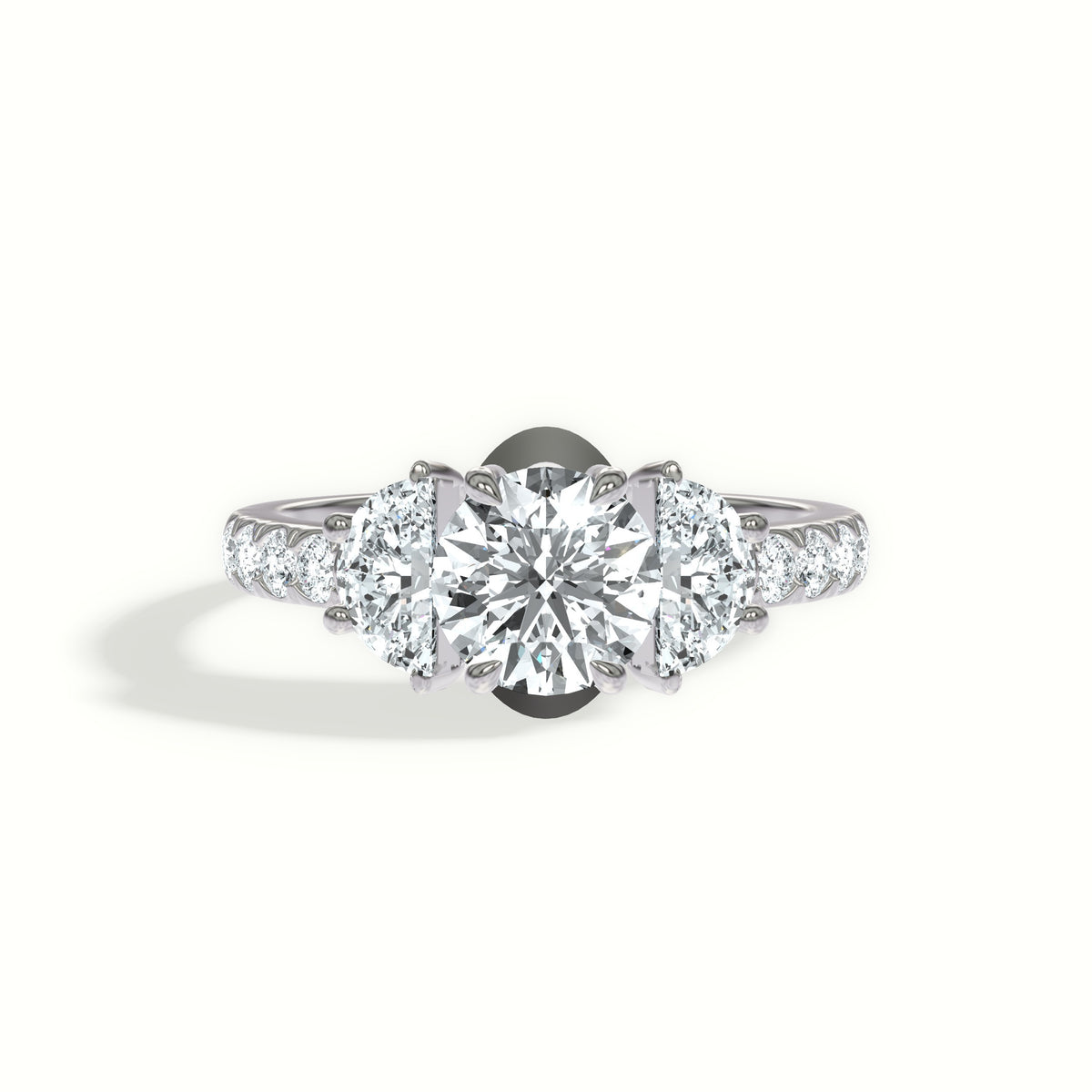 Half Moon Three Stone Pavé Engagement Ring