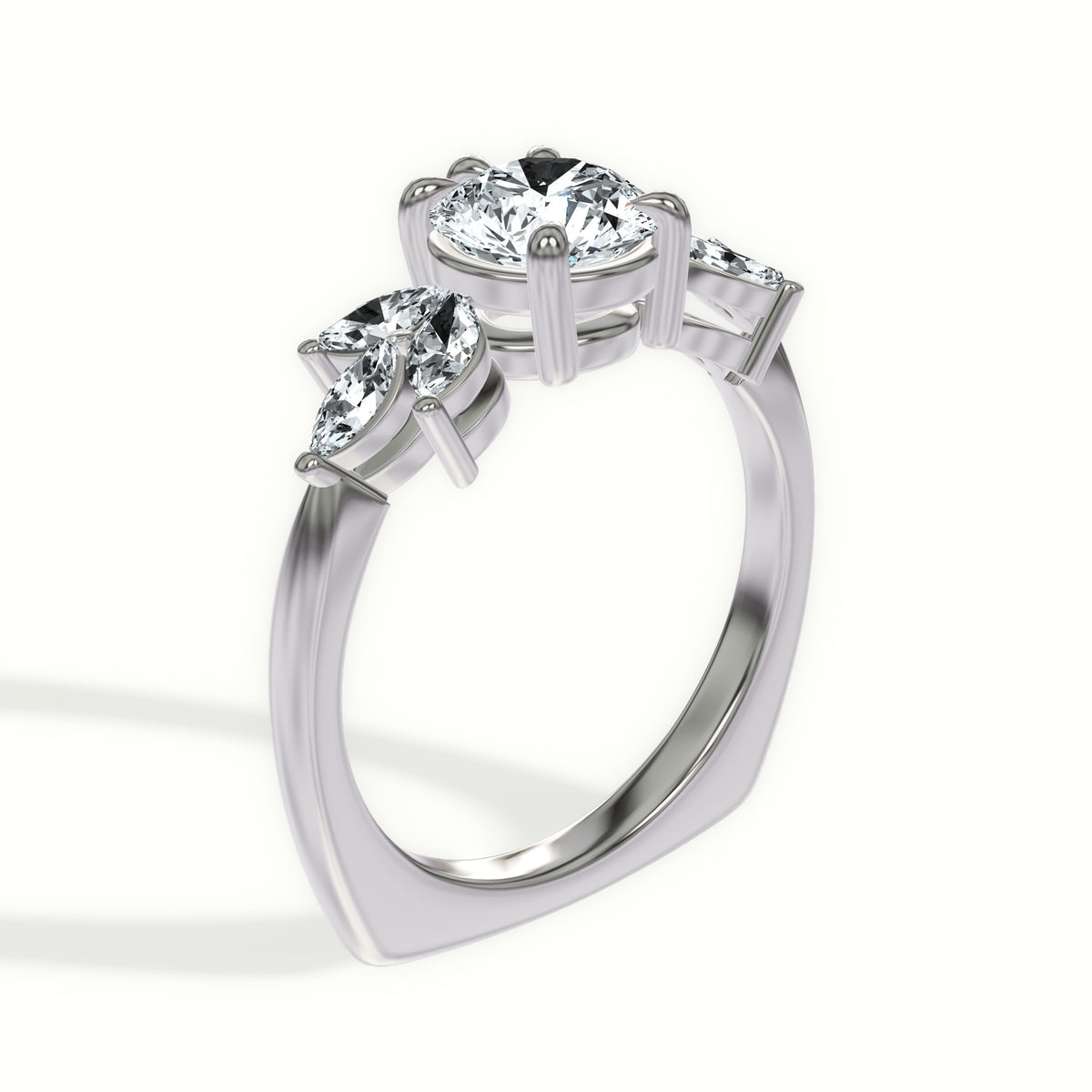 Floral Marquise Accent Engagement Ring
