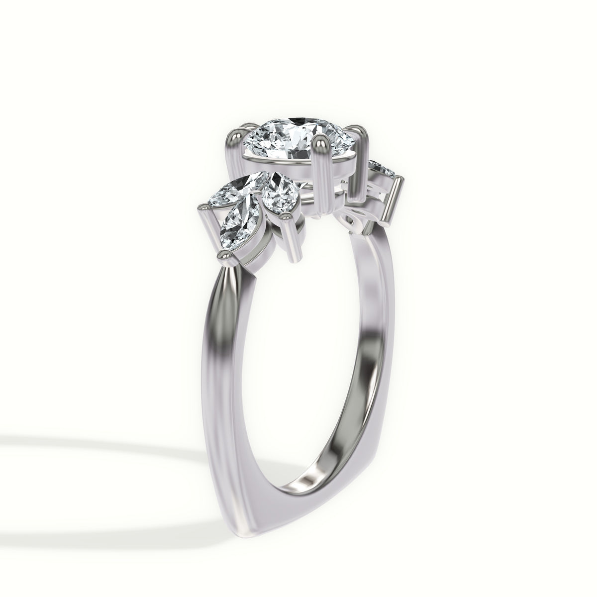 Floral Marquise Accent Engagement Ring