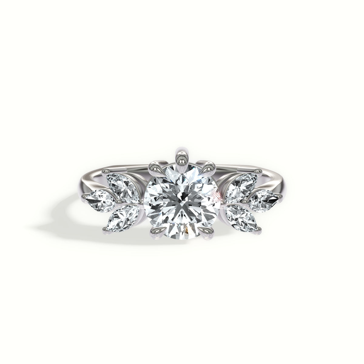Floral Marquise Accent Engagement Ring