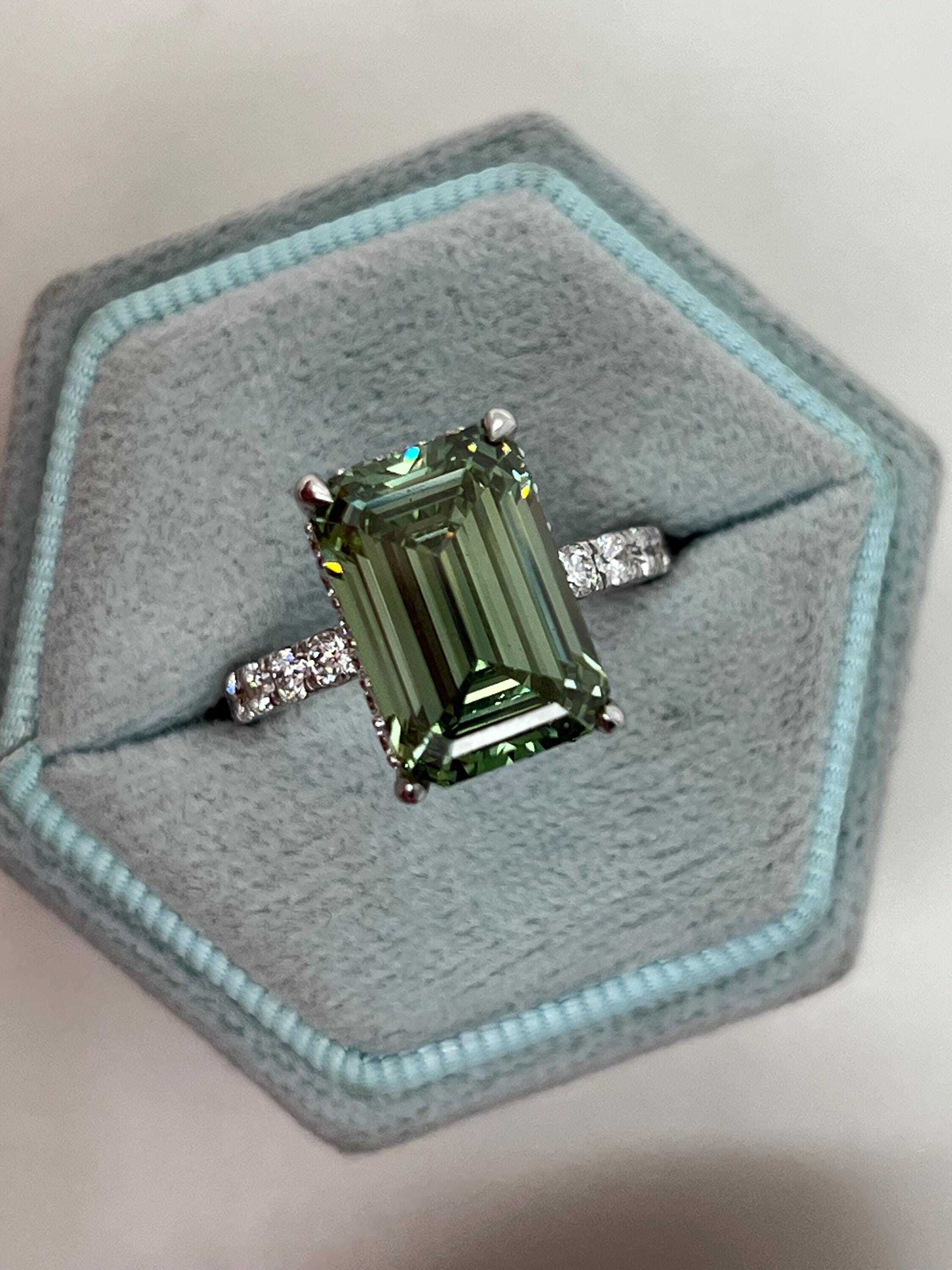 6.5 Carat Fancy Vivid Green Color Emerald Cut Diamond Halo Engagement Ring