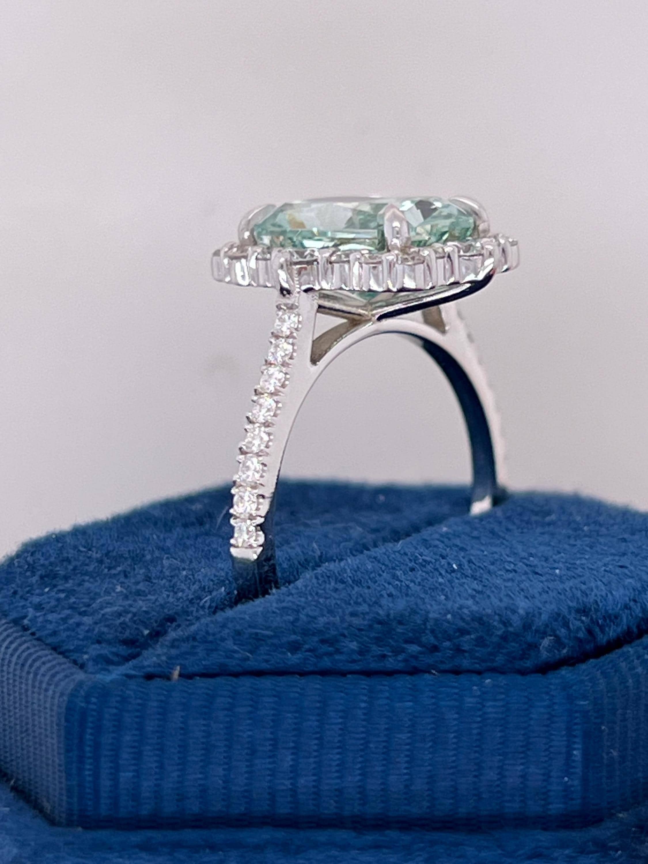 Fancy Vivid Green Rare Color 3.5 Carat Total Radiant Cut Diamond Halo Engagement Ring