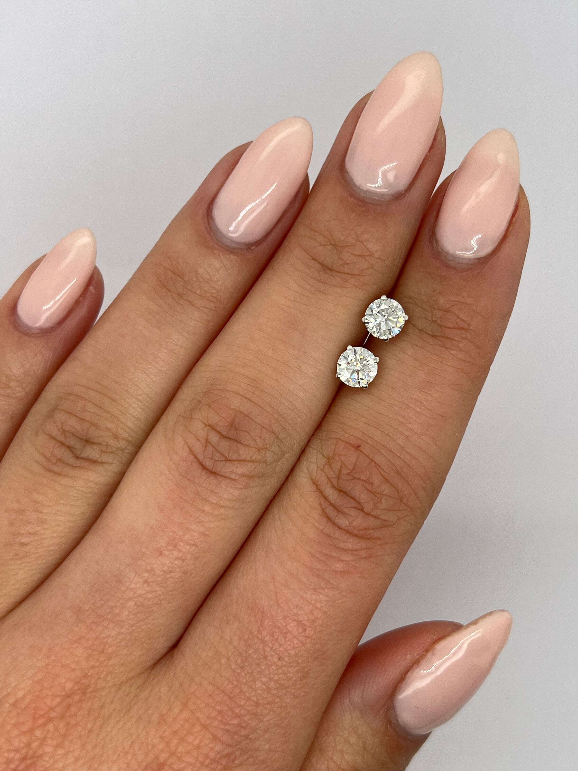 1 Carat Total Weight D Color VVS1 Clarity Round Ideal Cut Diamond Basket Pushback Stud Earrings