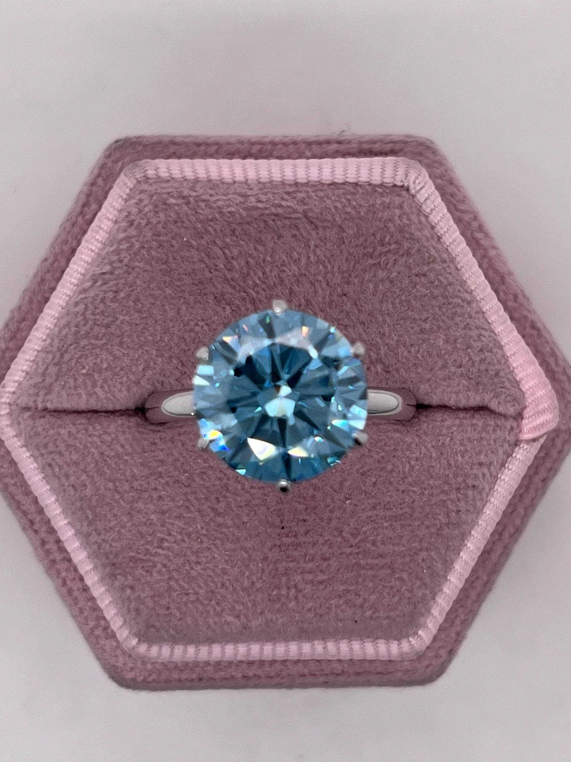 5.5 Carat Fancy Vivid Blue Color Round Ideal Cut Diamond Solitaire Engagement Ring