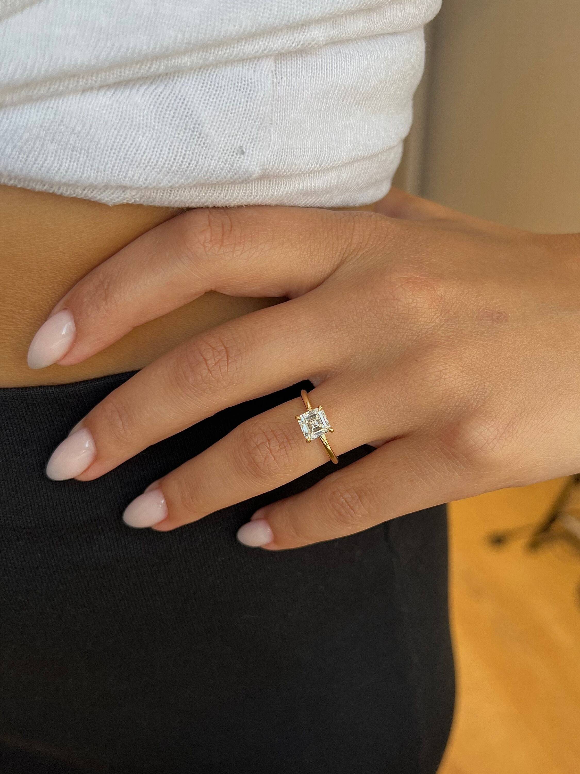 1 Carat Asscher Cut Diamond Solitaire Engagement Ring