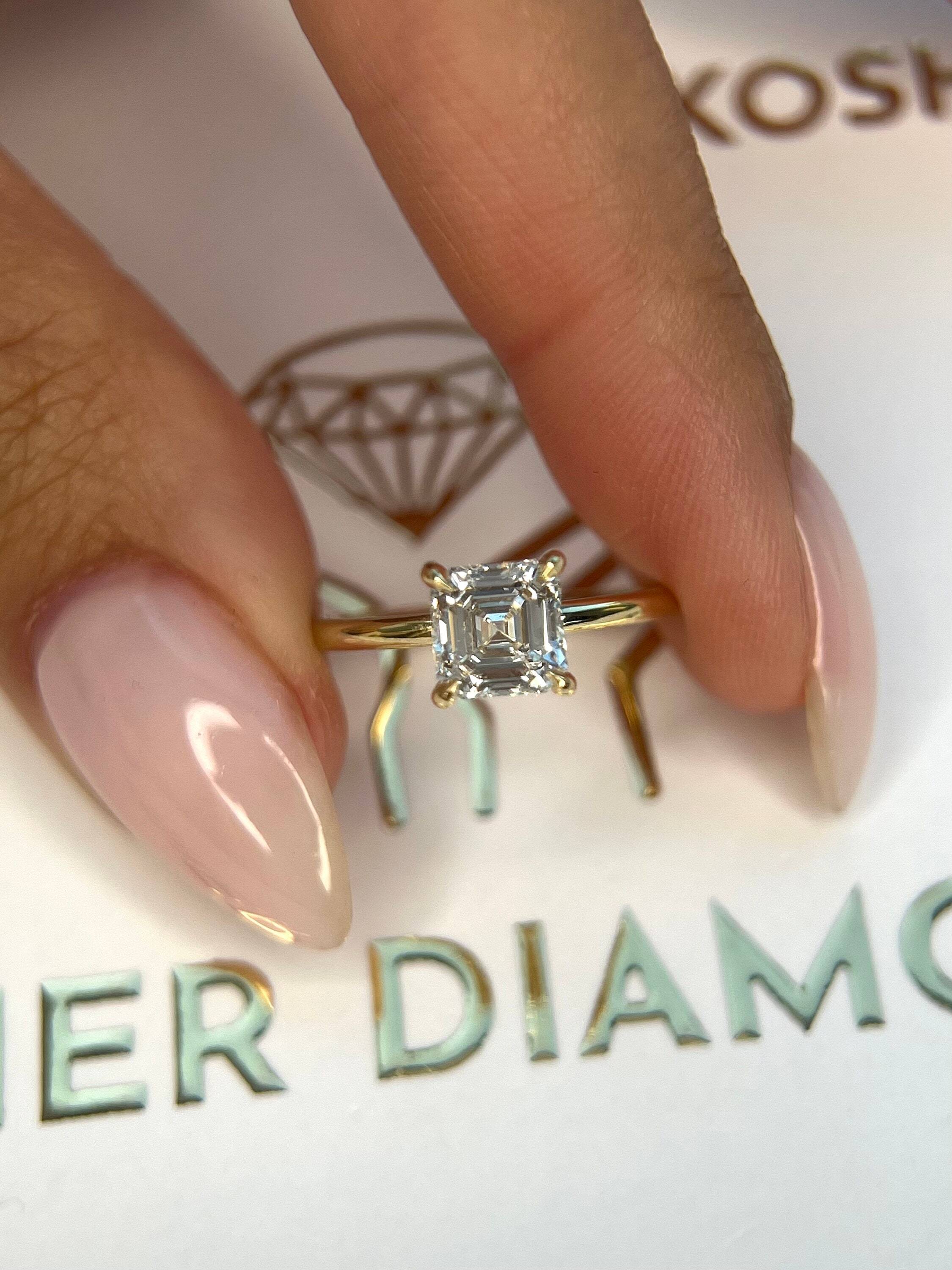 1 Carat Asscher Cut Diamond Solitaire Engagement Ring