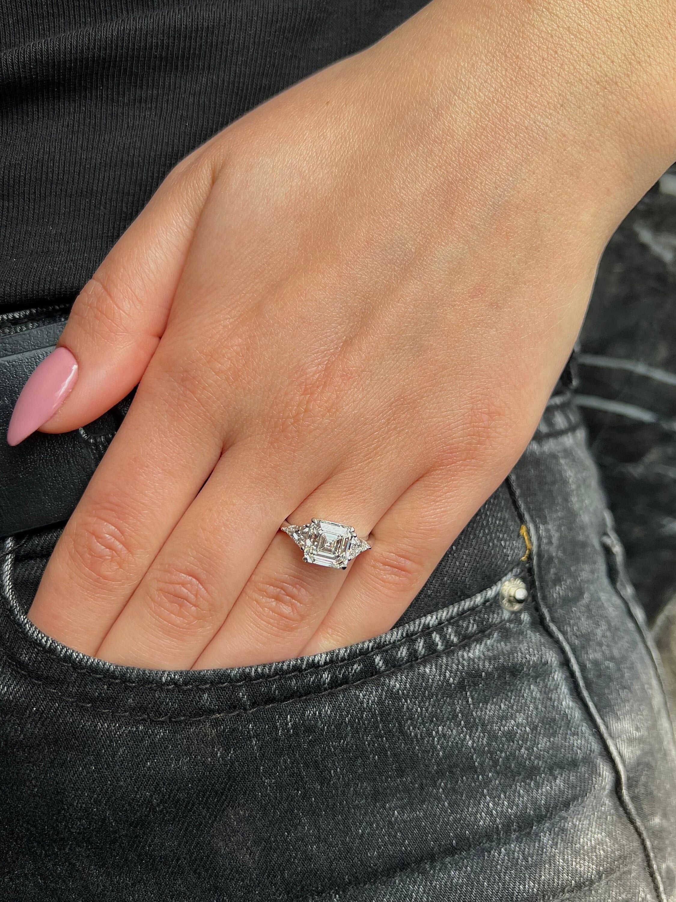 6 Carat Asscher Cut Three Stone Diamond Engagement Ring Side Trillion Cuts