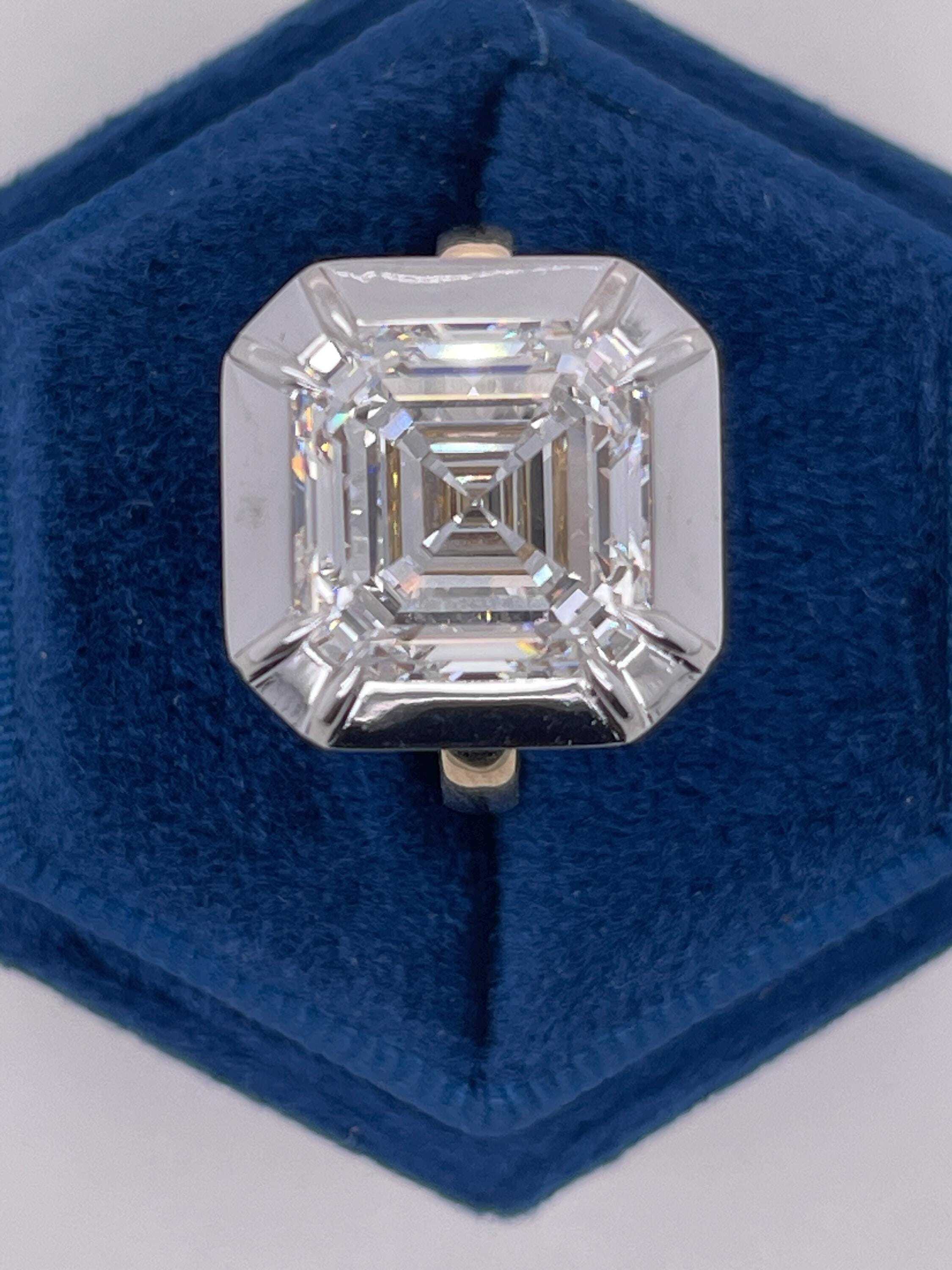 Two Tone 10.25 Carat Asscher Cut Diamond Bezel Solitaire Engagement Ring