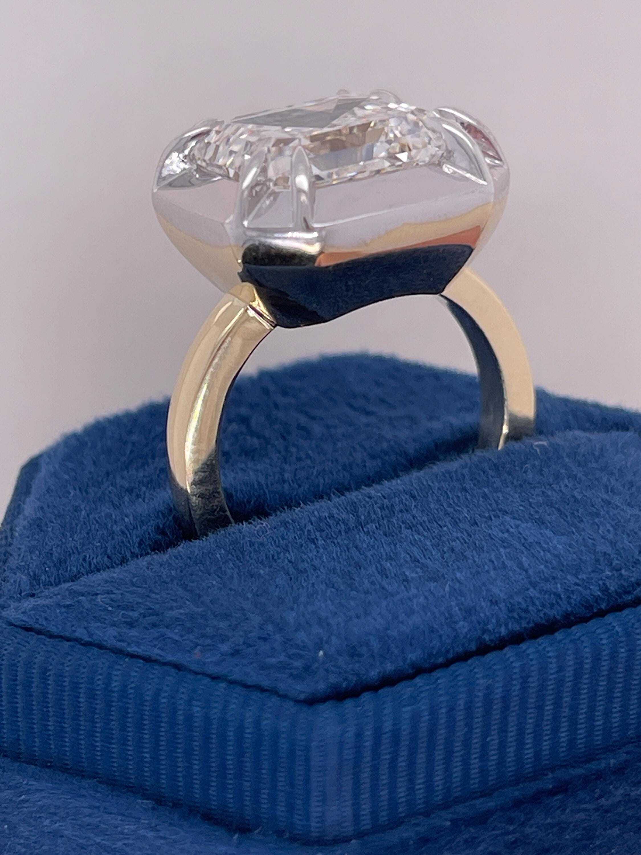 Two Tone 10.25 Carat Asscher Cut Diamond Bezel Solitaire Engagement Ring