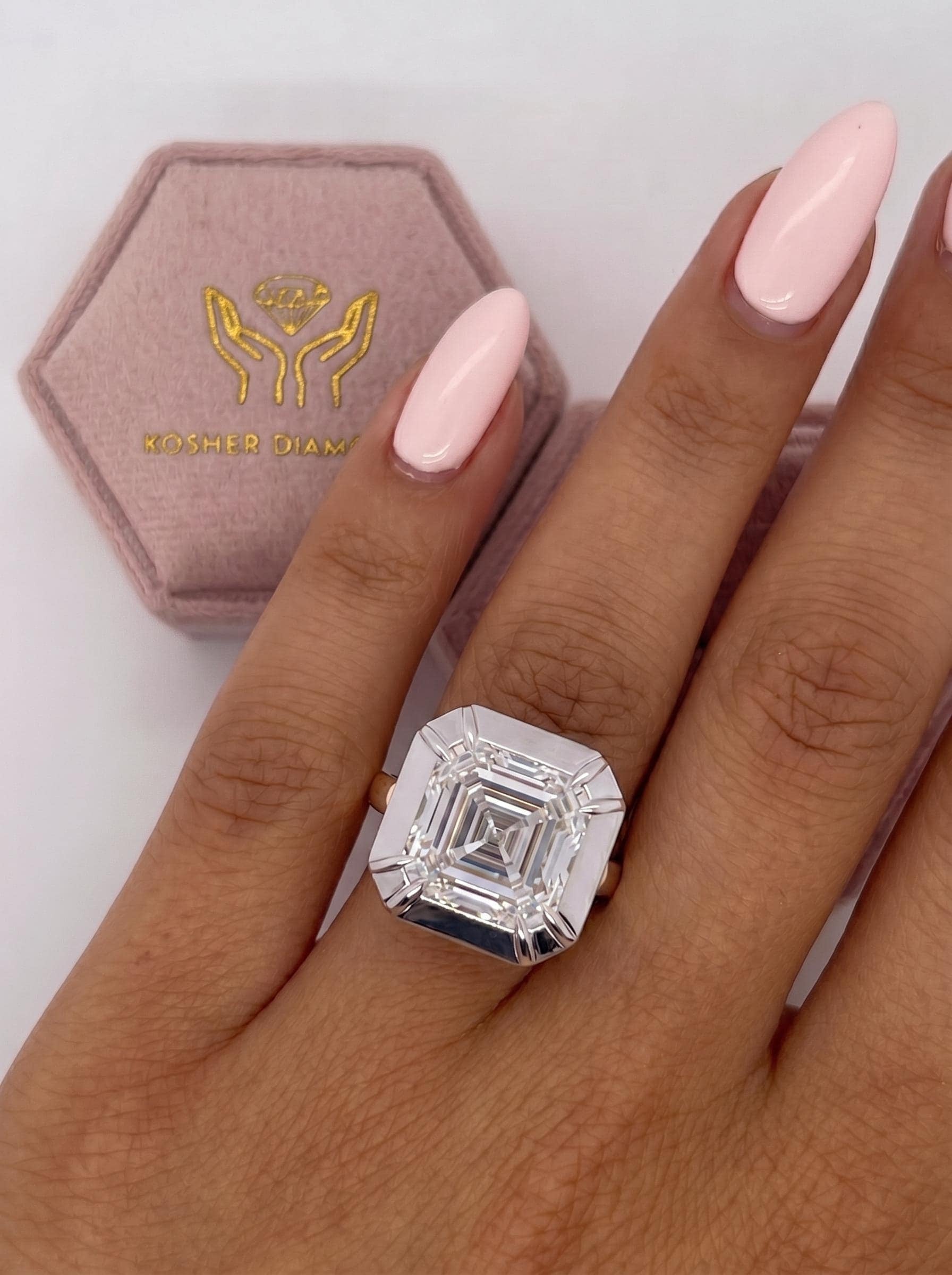Two Tone 10.25 Carat Asscher Cut Diamond Bezel Solitaire Engagement Ring