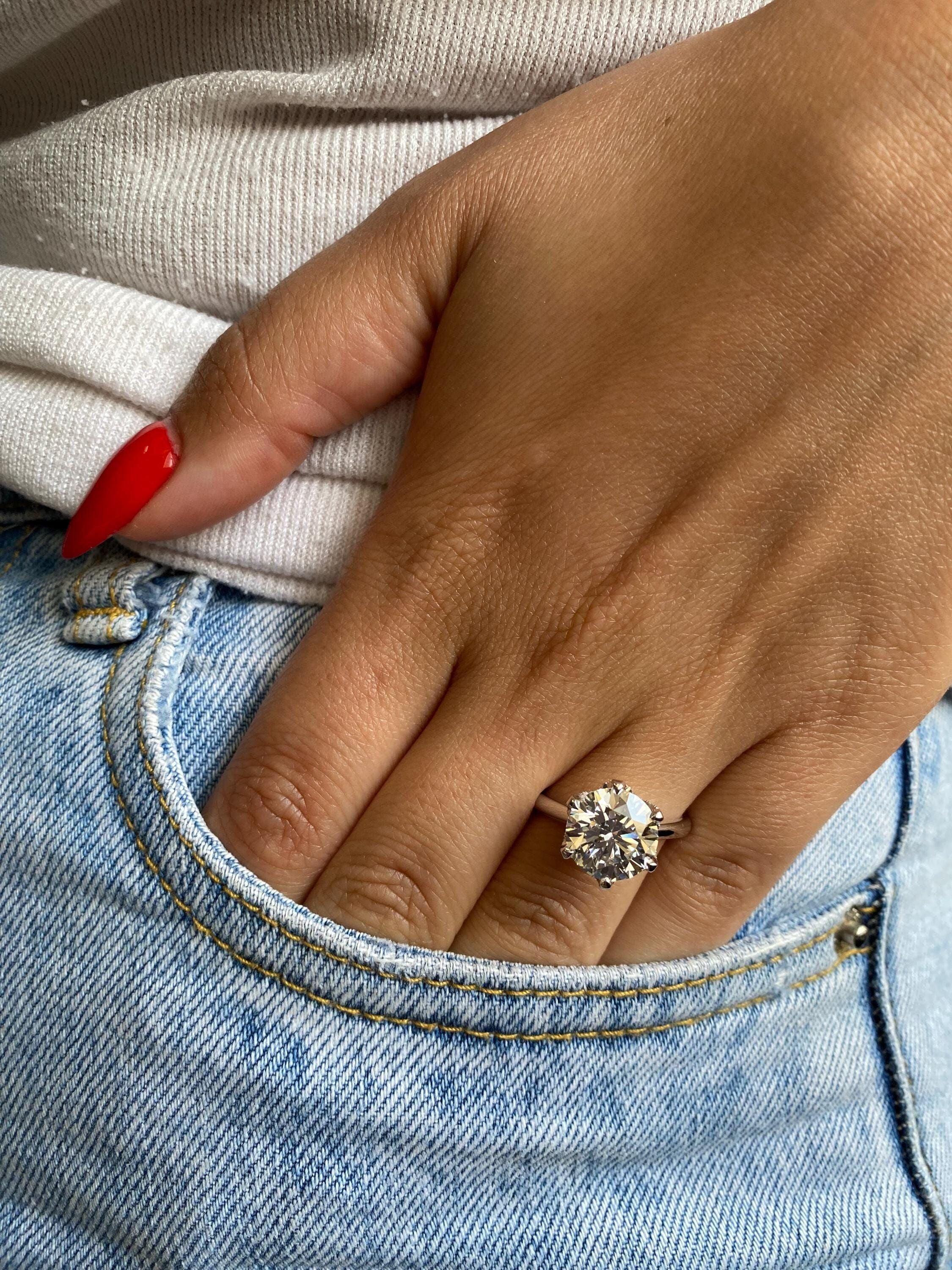 Tulip Design 4.3 Carat Round Ideal Cut Diamond Engagement Ring Diamonds on Prongs and Bridge